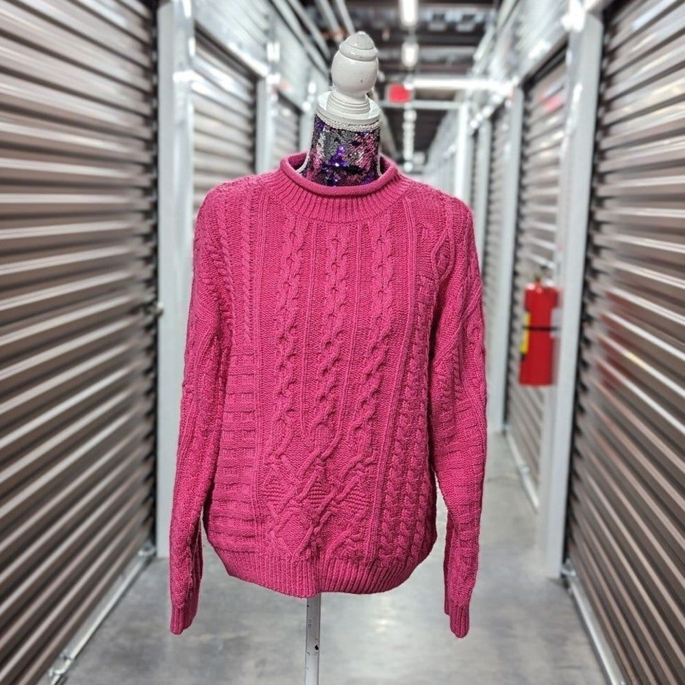 Riley & Rae Size XL Crew Neck Pink Cable-Knit Heavy Sweater Preppy Clean Girl